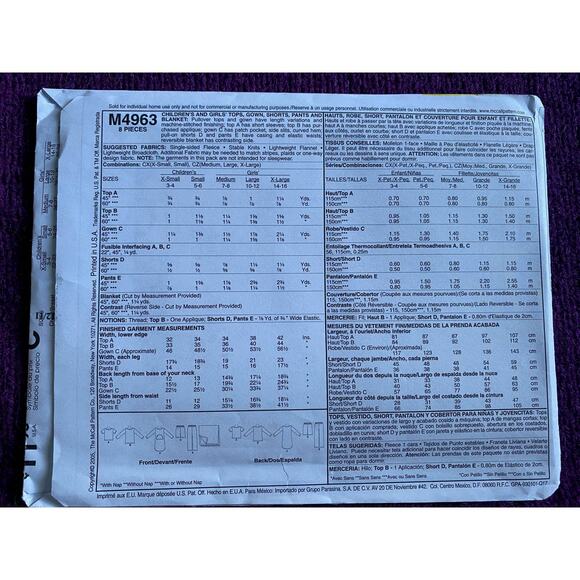 Simplicity sewing pattern  4963 Kids nightshirt pajamas top pants - Picture 3 of 5